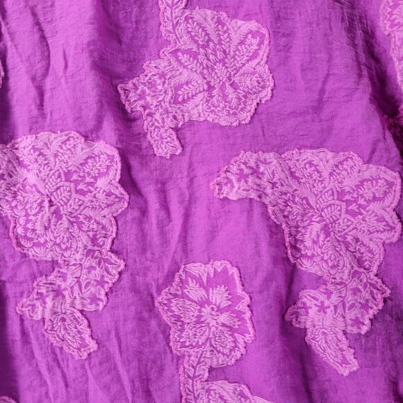 LOFT Womens M Purple Floral Jacquard Blouse Long Sleeve Keyhole Boho Romantic - Picture 4 of 10